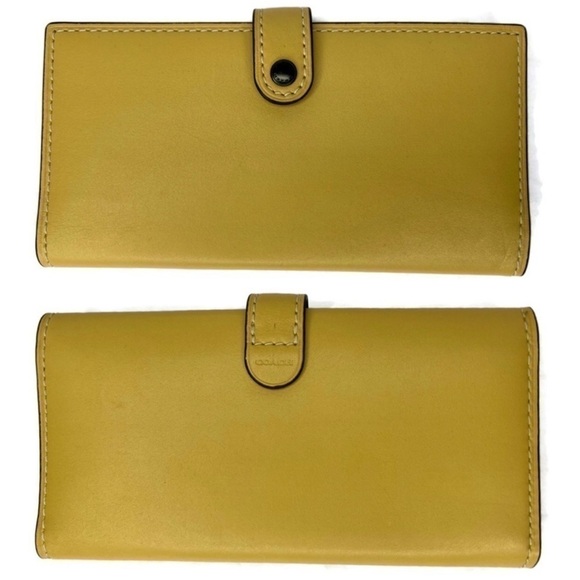 Coach Sunflower Glovetanned Leather Wallet Hay Color Floral Glitter Bow Yellow - Picture 3 of 4